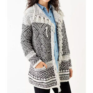 J. Jill Willow Fringe Marled Wool Blend Boho Sweater Cardigan